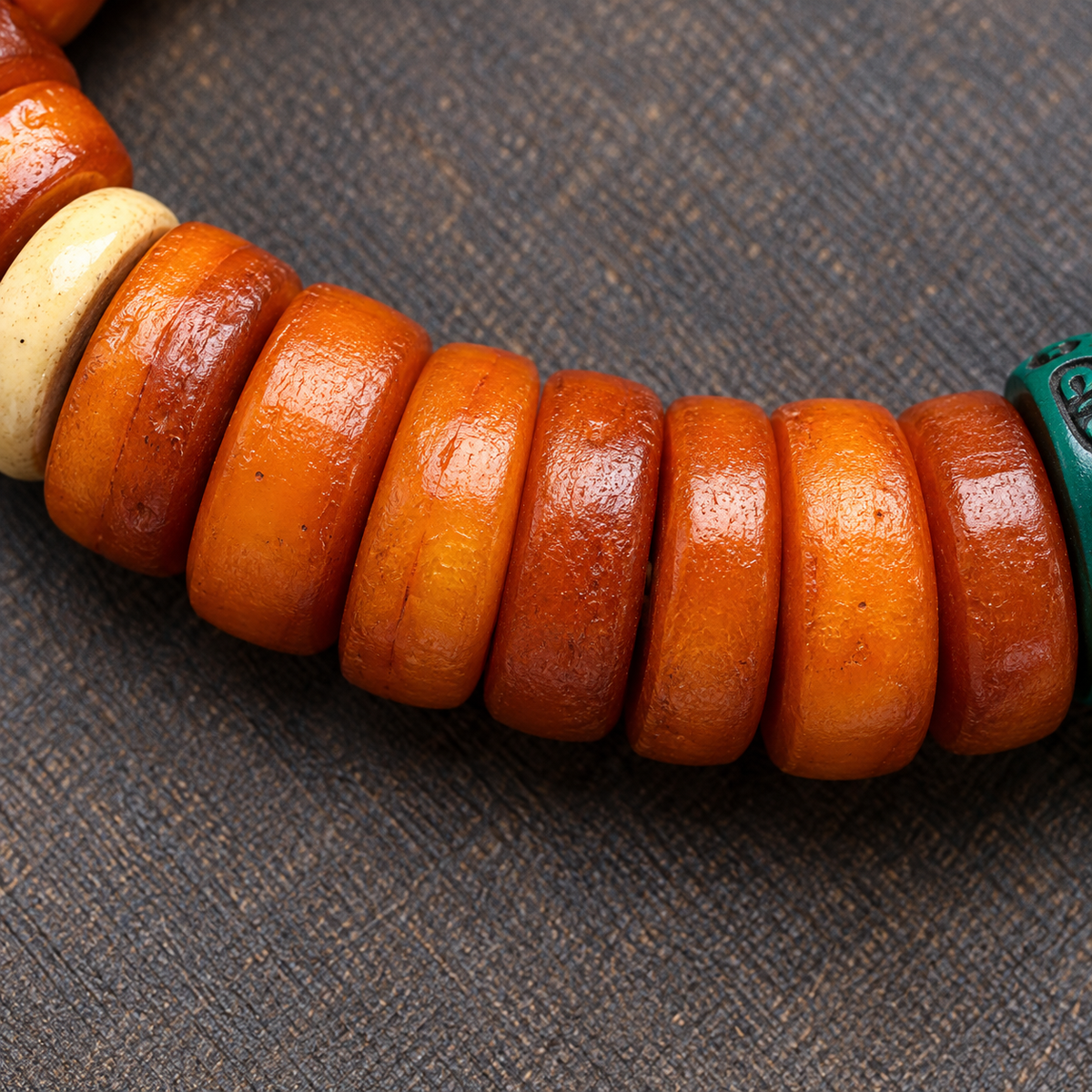 EverestArtstudios Bone 108-Bead Mala with Carved and Metal-Tone Accents — bead detail