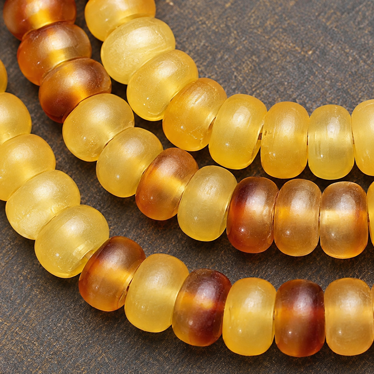 EverestArtstudios Golden Armor Disc-Bead Mala with Agate Accents — bead detail