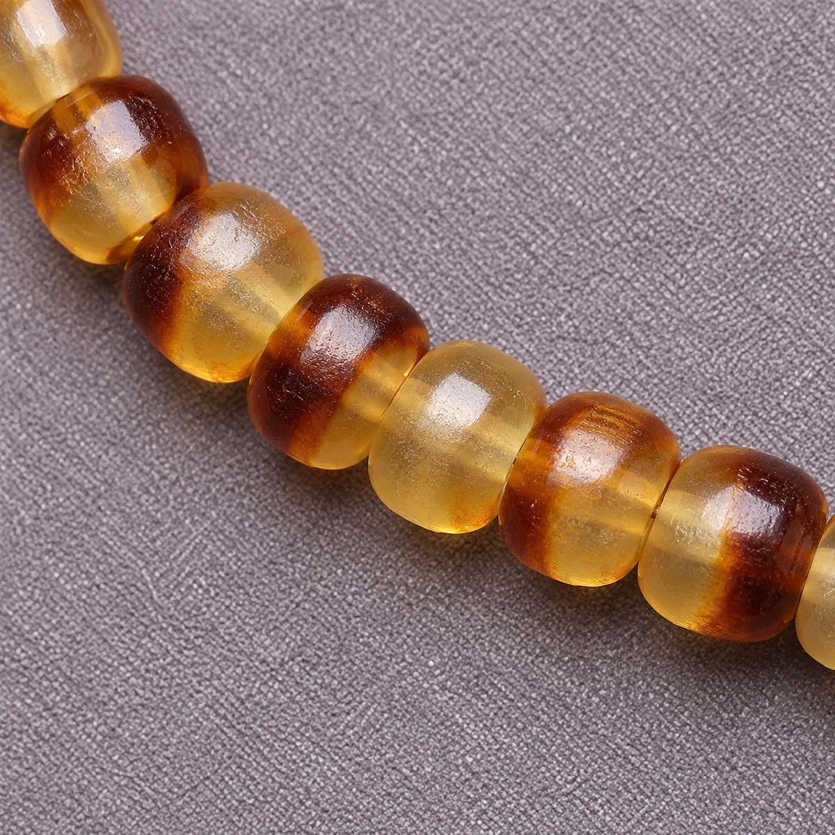 EverestArtstudios Golden Armor Barrel-Bead Mala with Vajra Bodhi and Horn Accents — bead detail
