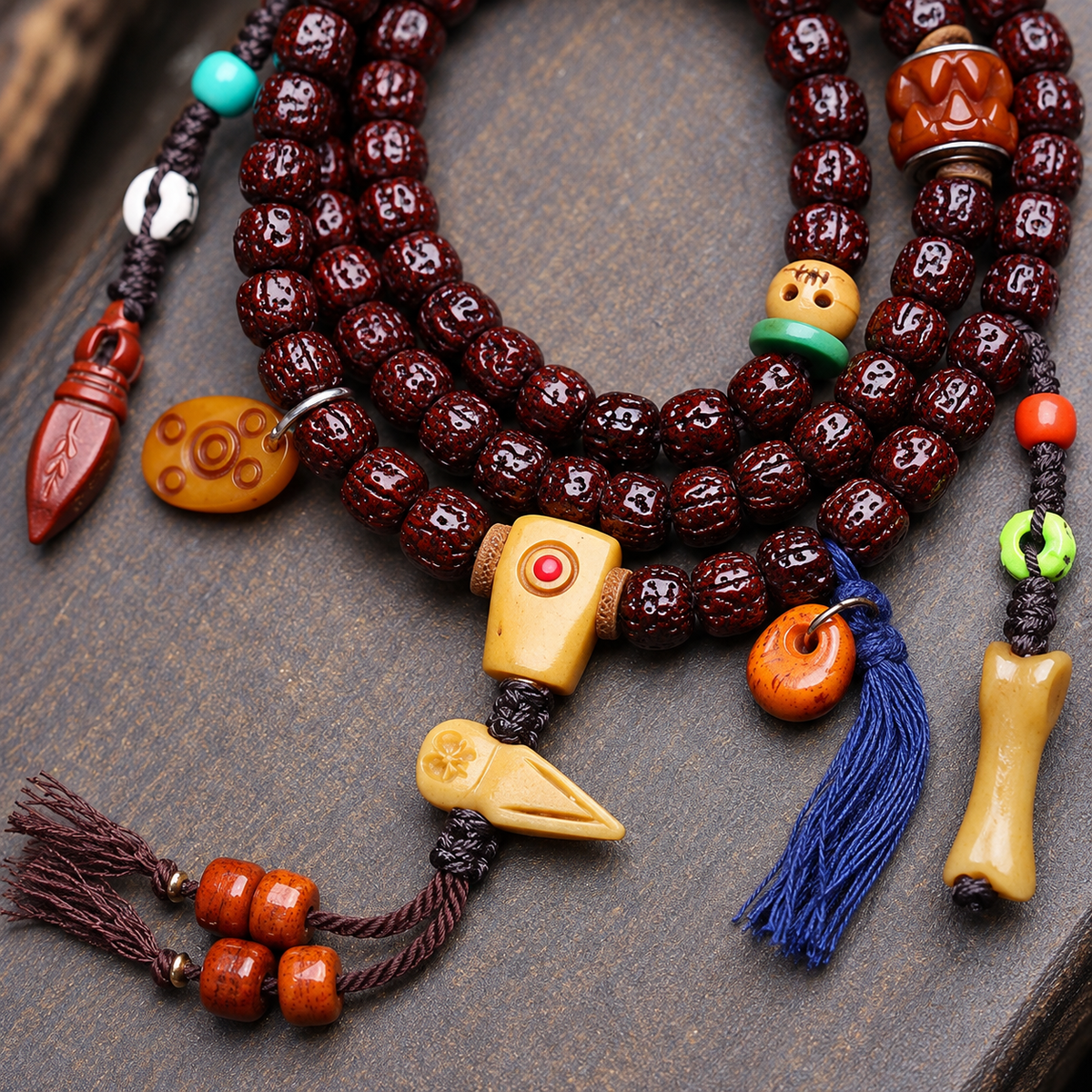 EverestArtstudios Vajra Bodhi 108-Bead Mala with Bone Accents — connection detail