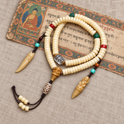 EverestArtstudios Golden-Tone Camel Bone 108-Bead Mala with Carved Accents — full product