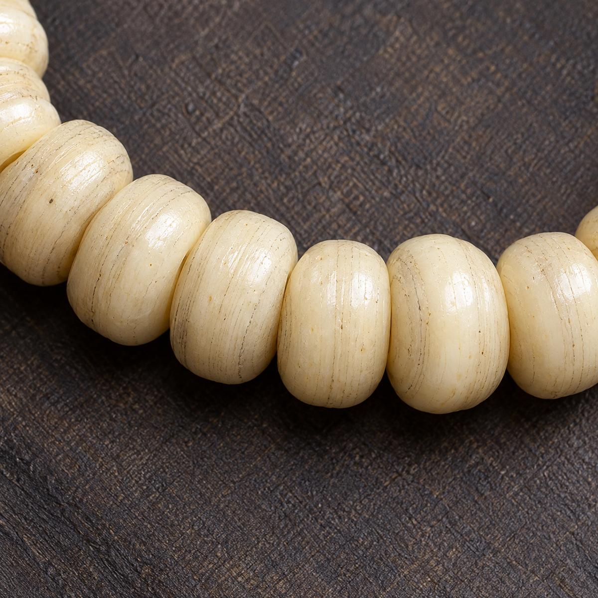 EverestArtstudios Camel Bone 108-Bead Mala with Bagua Motif and Tassels — bead detail