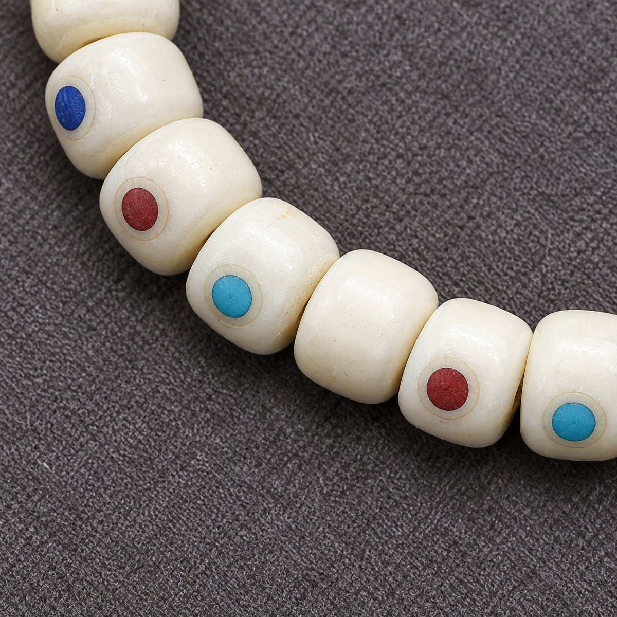 EverestArtstudios Inlaid Deer Bone 108-Bead Mala with Agate and Coconut Accents — bead detail