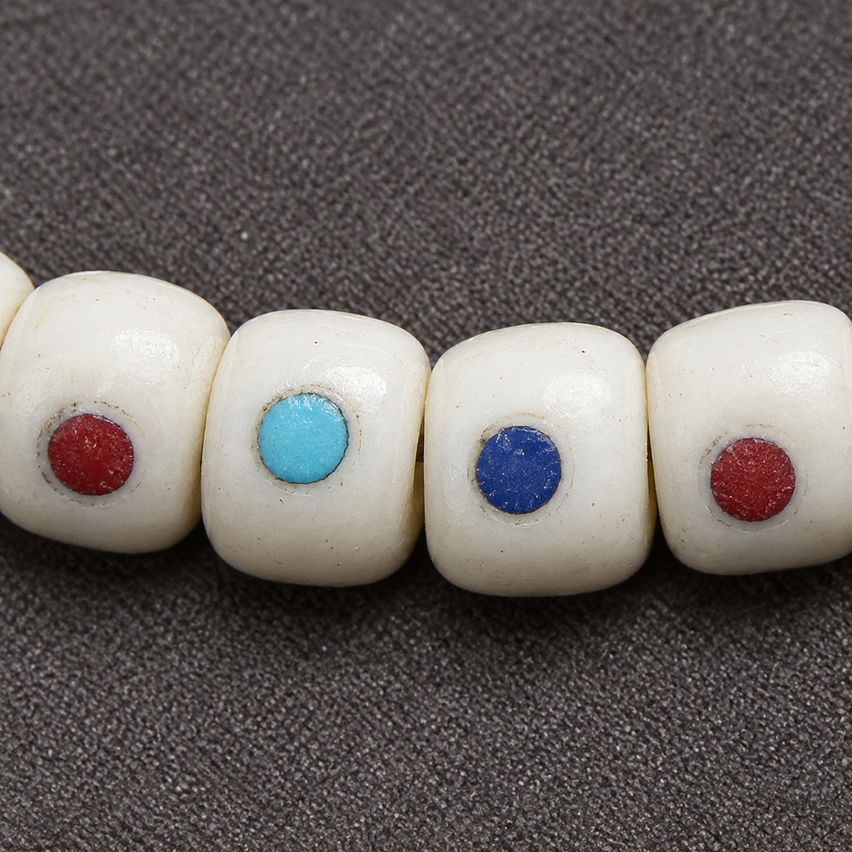 EverestArtstudios Inlaid Deer Bone 108-Bead Mala with Agate and Coconut Accents — surface detail