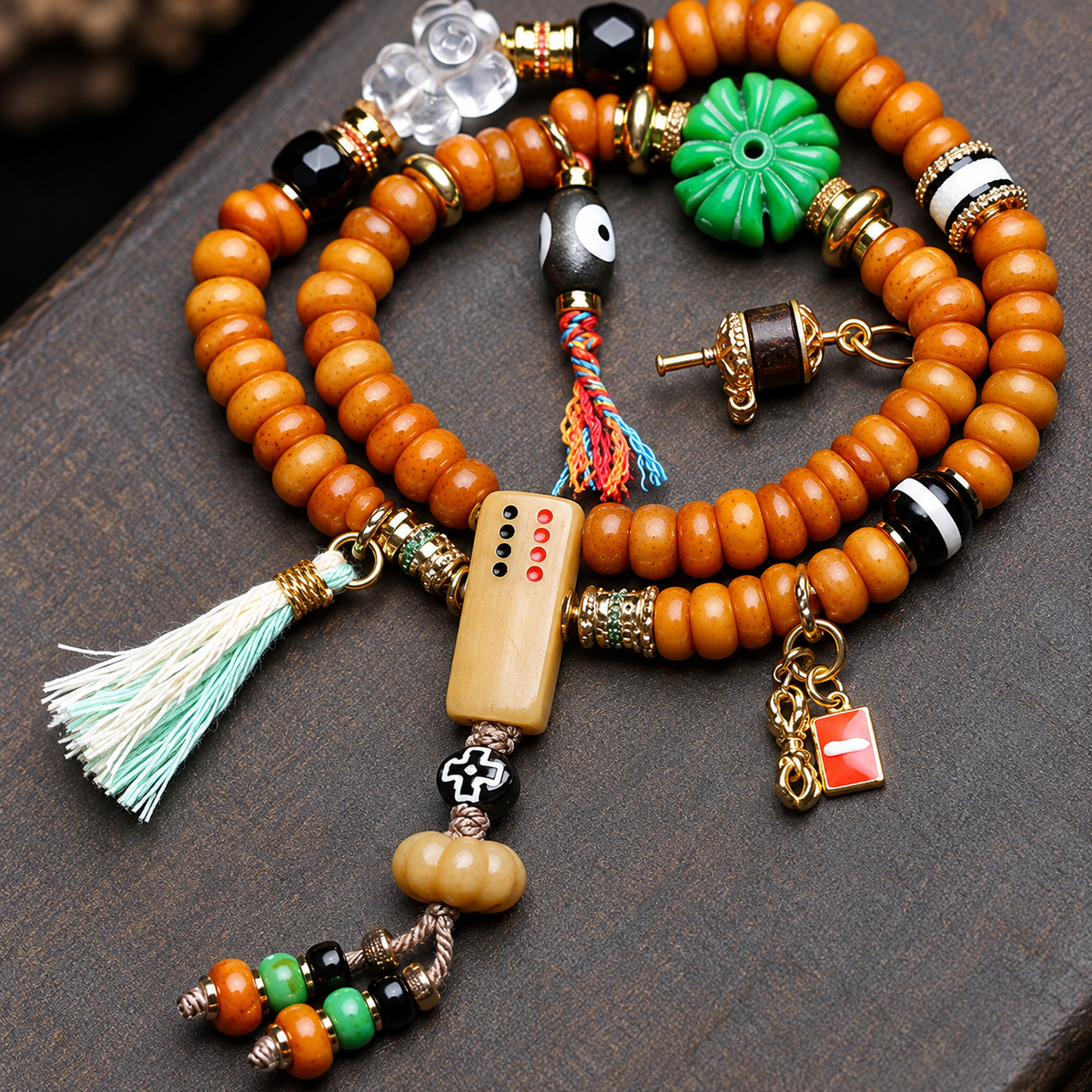 EverestArtstudios Bone 108-Bead Mala with Camel Bone and Agate Accents — connection detail
