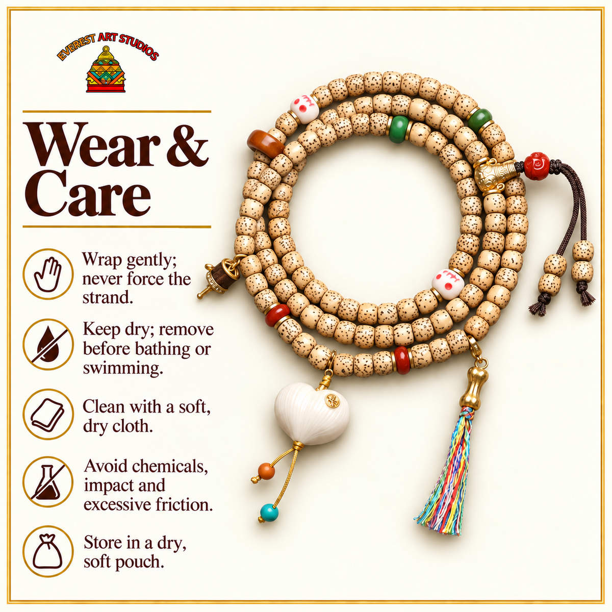 Xingyue Bodhi 108-bead mala — care