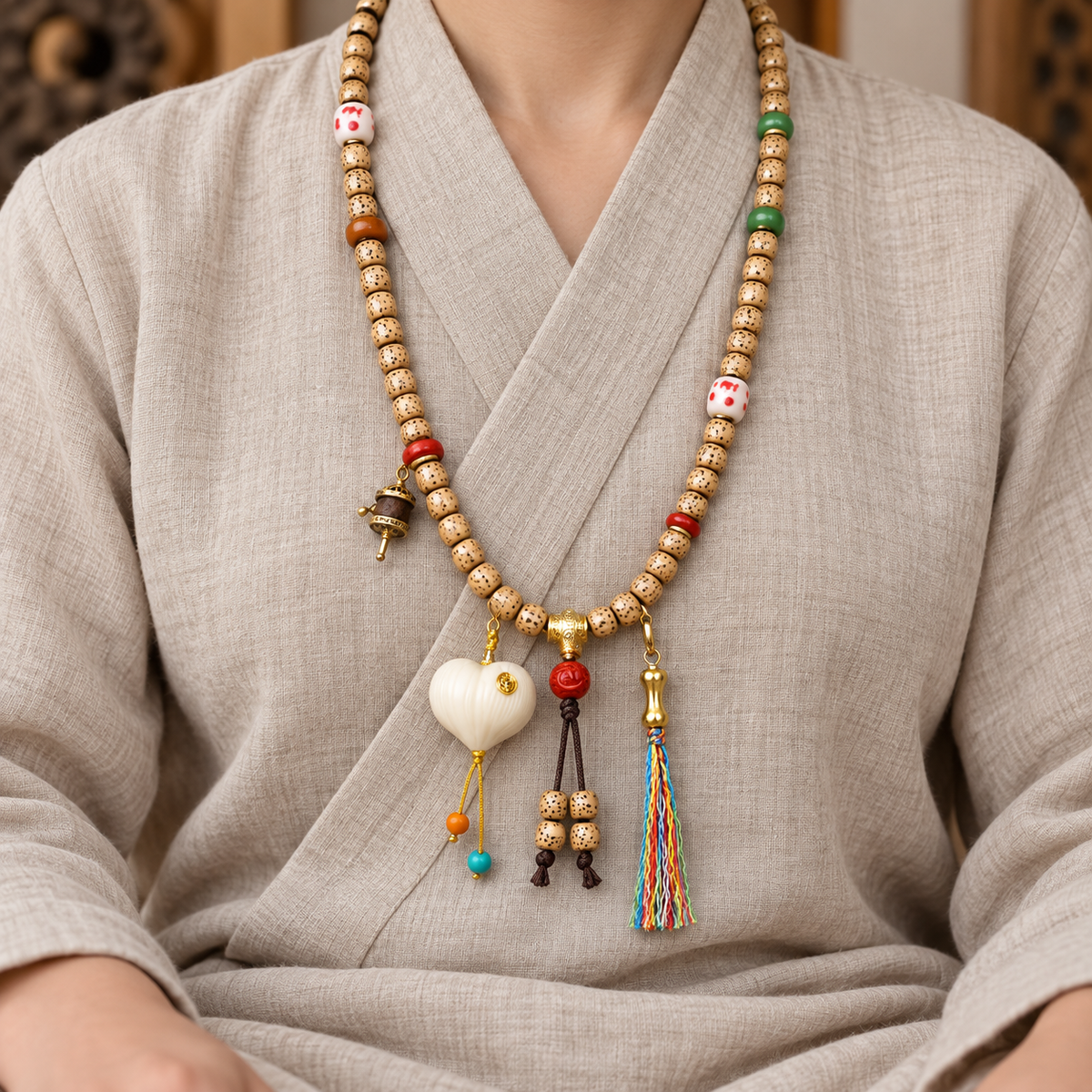 Xingyue Bodhi 108-bead mala — linen seated