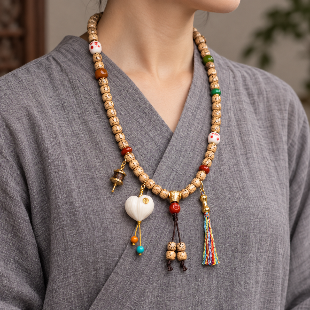 Xingyue Bodhi 108-bead mala — linen side