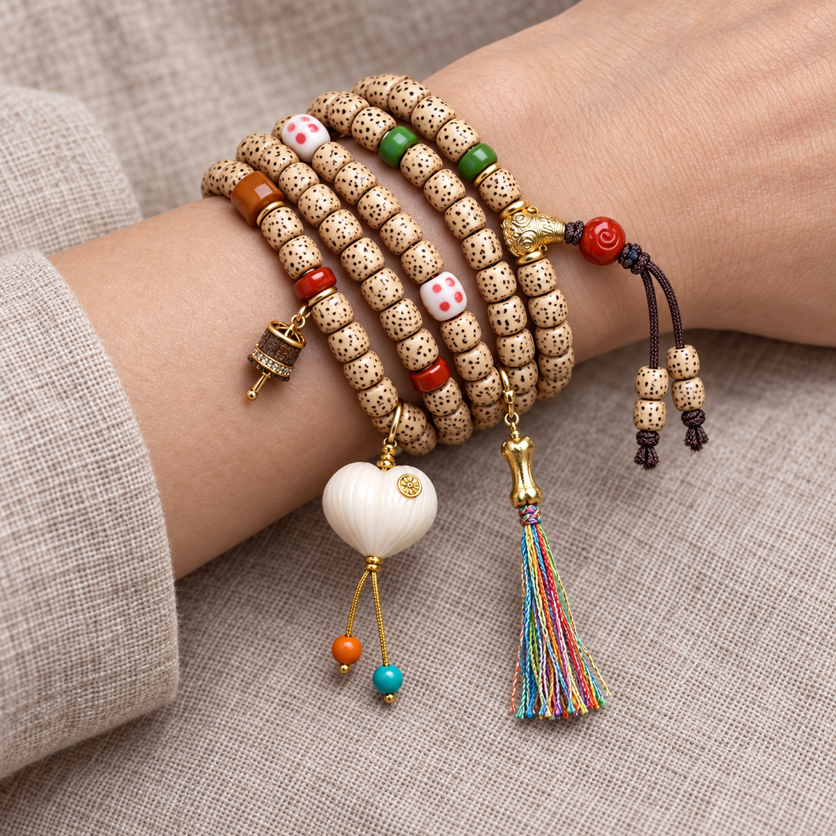 Xingyue Bodhi 108-bead mala — wrist resting