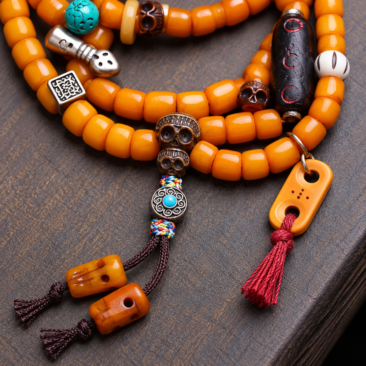 EverestArtstudios Bone 108-Bead Mala with Carved Yak Bone Accents — connection detail