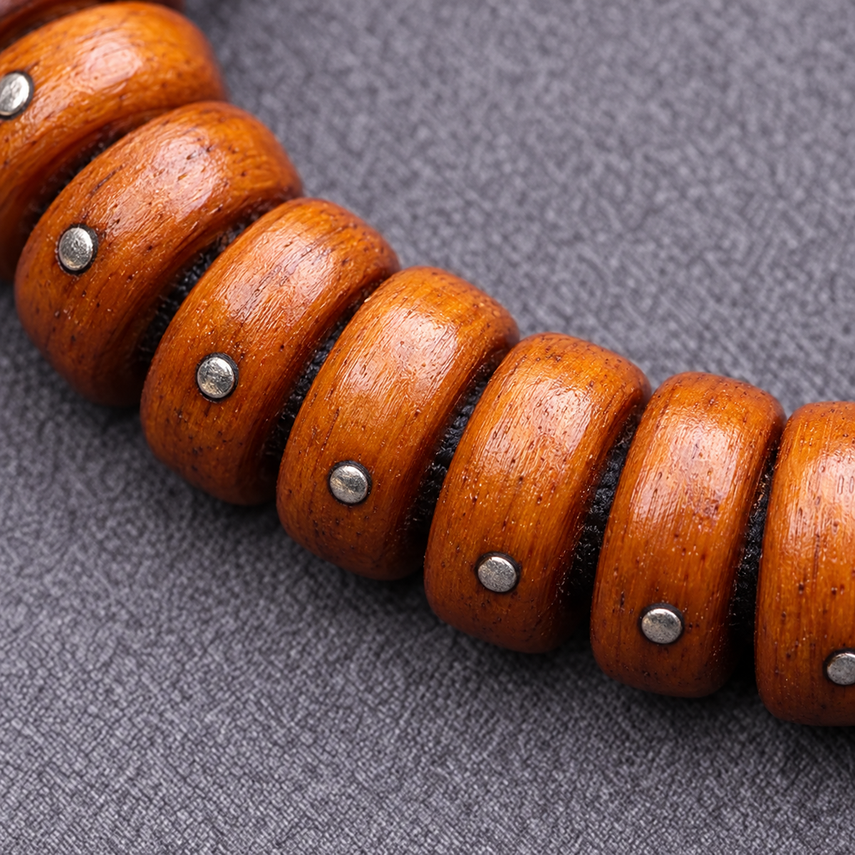 EverestArtstudios Metal-Inlaid Yak Bone 108-Bead Mala with Glass Accents — bead detail