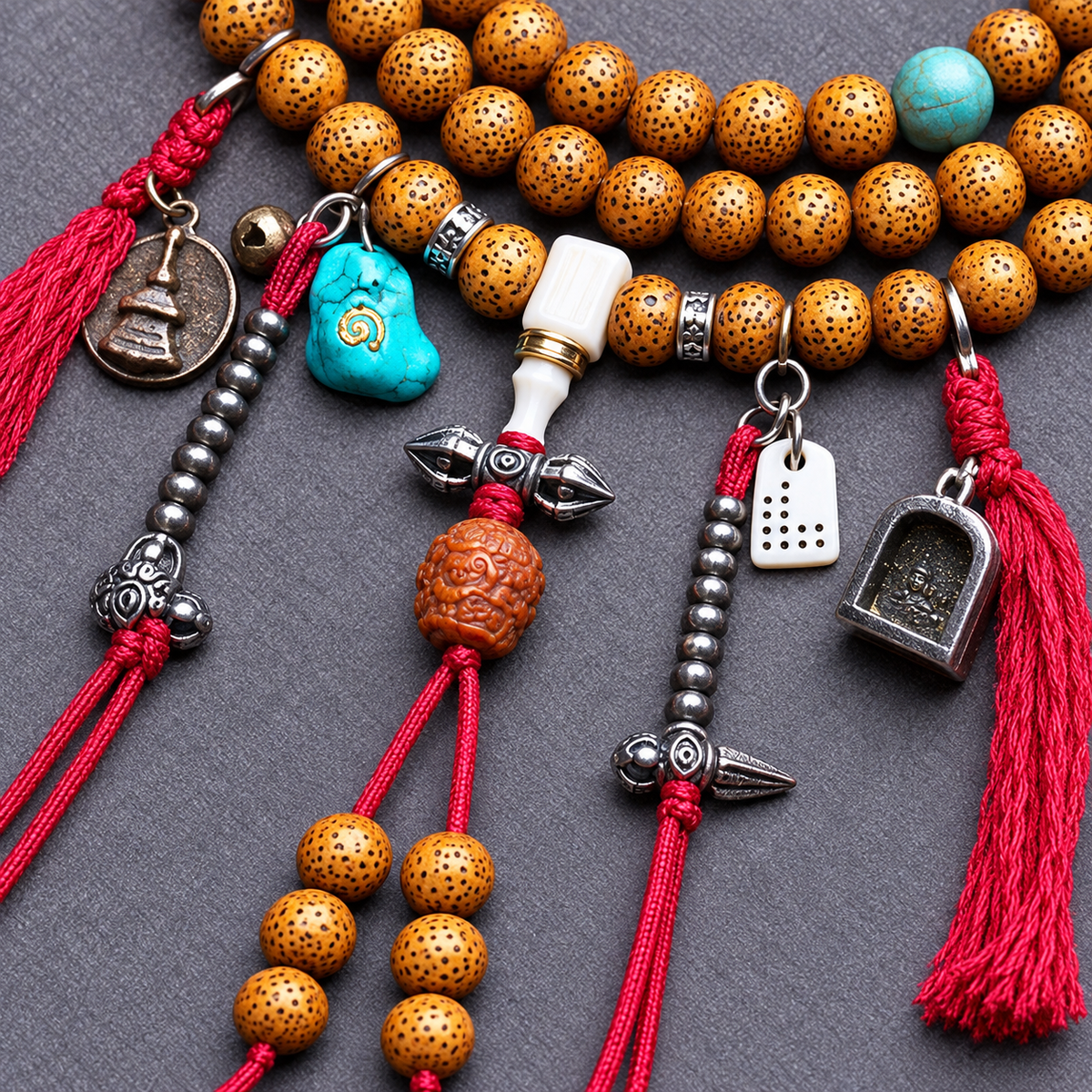 EverestArtstudios Xingyue Bodhi 108-Bead Mala with Dzi-Style Agate and Bone Accents — connection detail