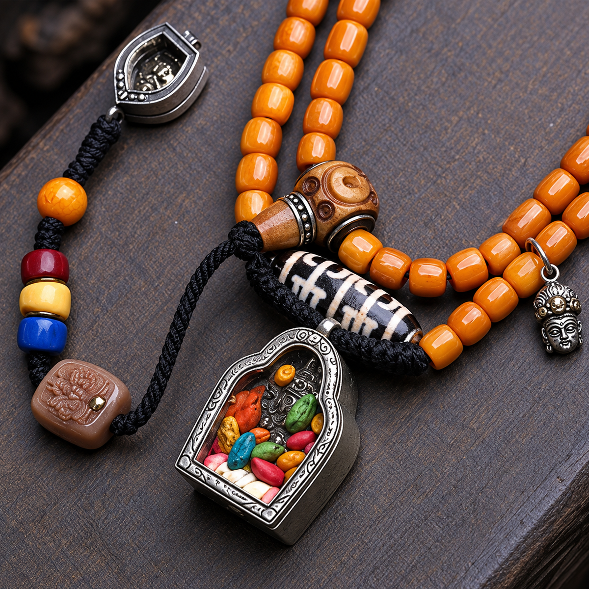 EverestArtstudios Bone 108-Bead Mala with Ghau and Zakiram-Inspired Pendant — connection detail