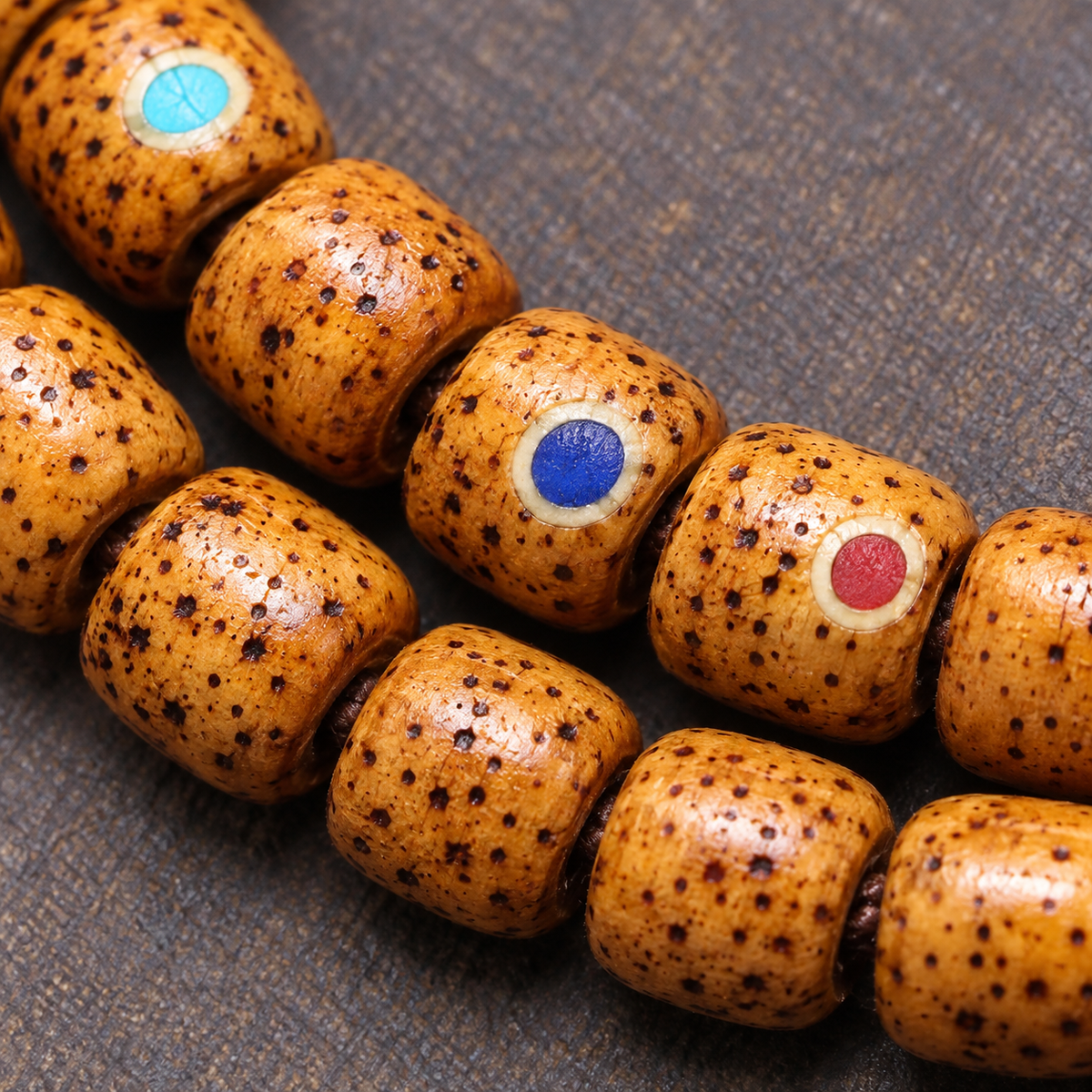 EverestArtstudios Inlaid Xingyue Bodhi 108-Bead Mala with Bone Accents — bead detail