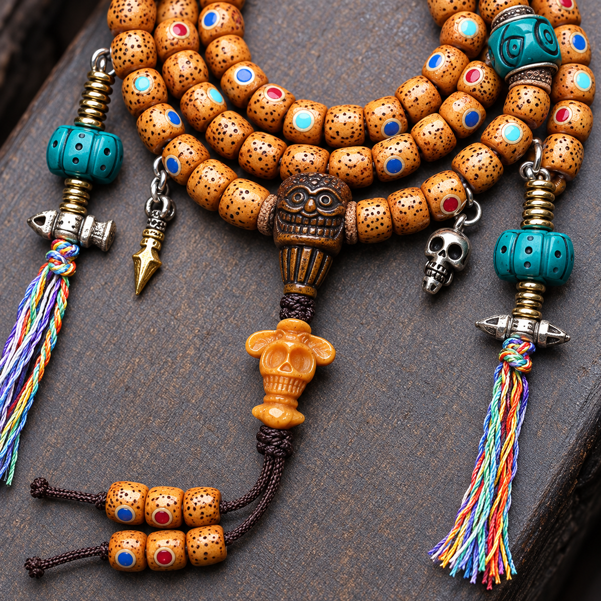 EverestArtstudios Inlaid Xingyue Bodhi 108-Bead Mala with Bone Accents — connection detail