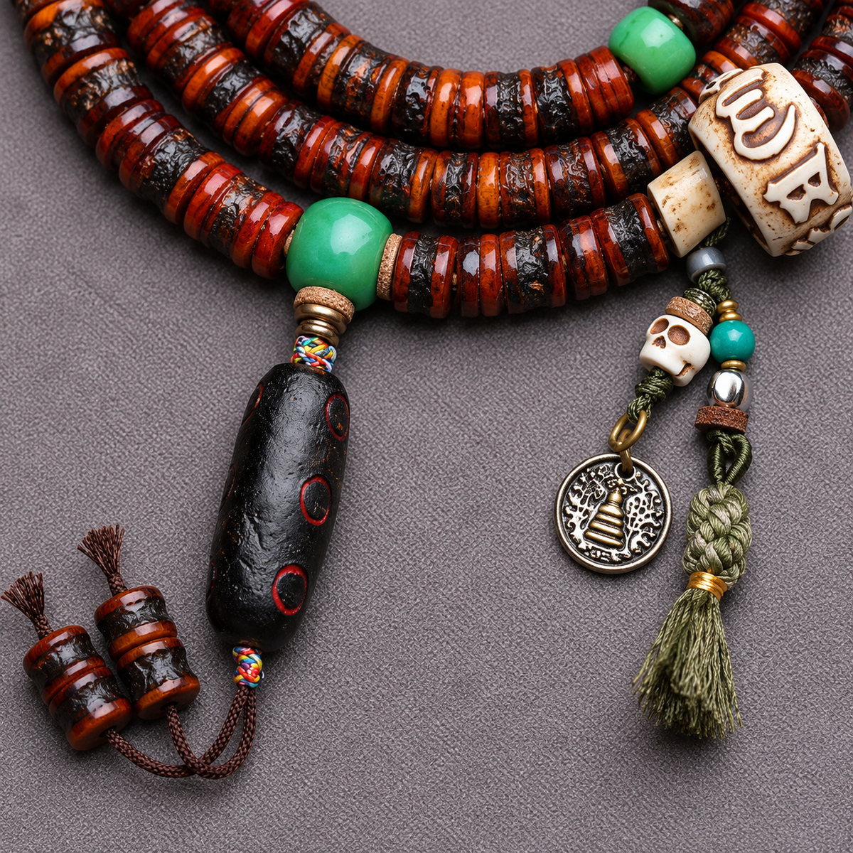 EverestArtstudios Bone 108-Bead Mala with Rahula-Inspired Pendant — connection detail