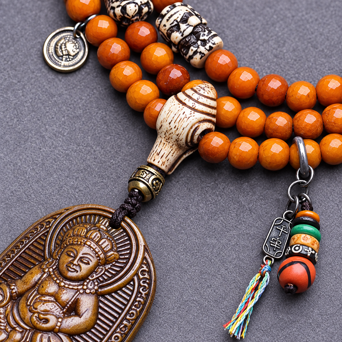 EverestArtstudios 108-Bead Mala with Wealth Deity Pendant and Yak Bone Accents — connection detail