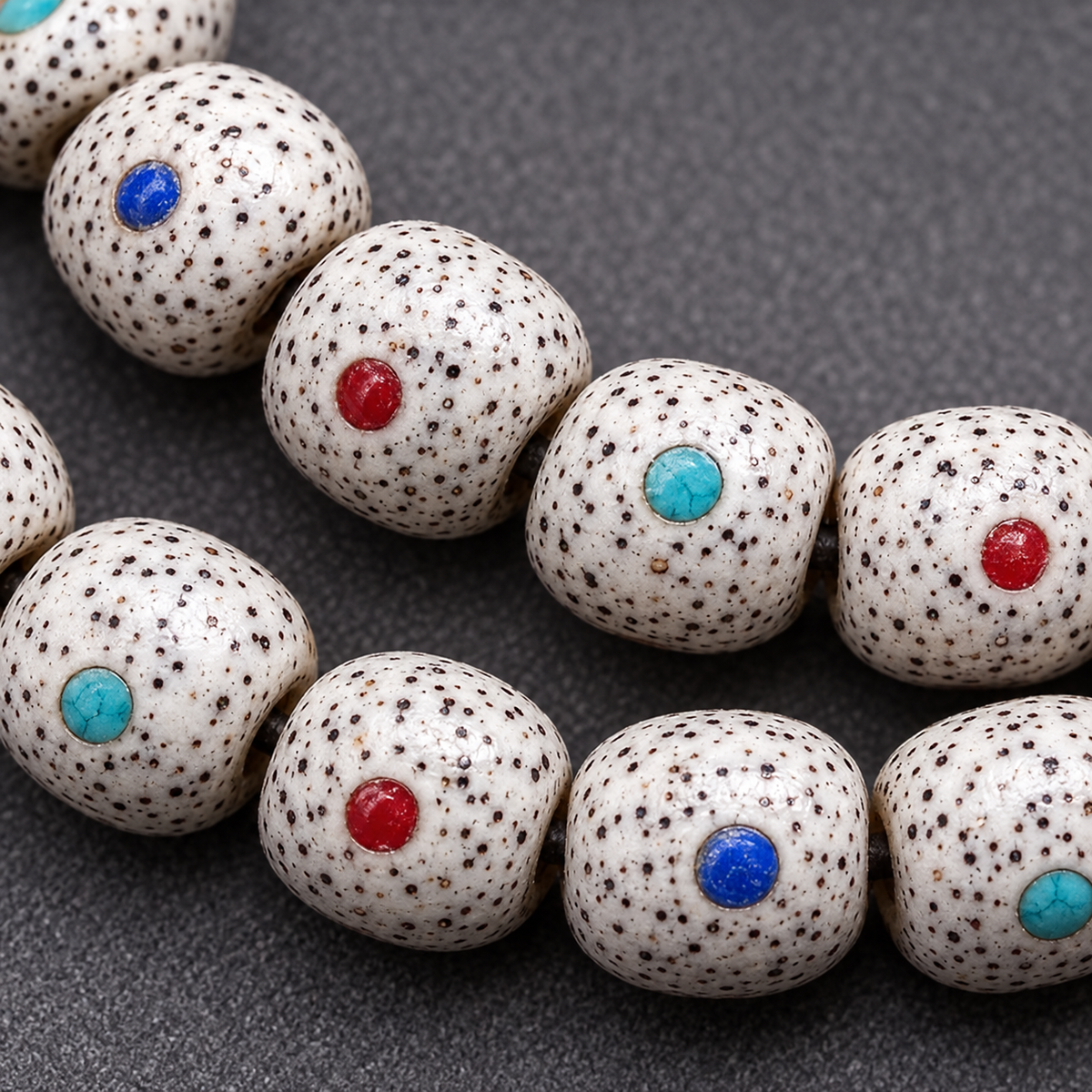 EverestArtstudios Inlaid Xingyue Bodhi 108-Bead Mala with Lacquer and Glass Accents — bead detail