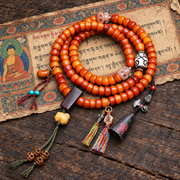 EverestArtstudios Carved Yak Bone Prayer Beads with Sandalwood Accents — full product
