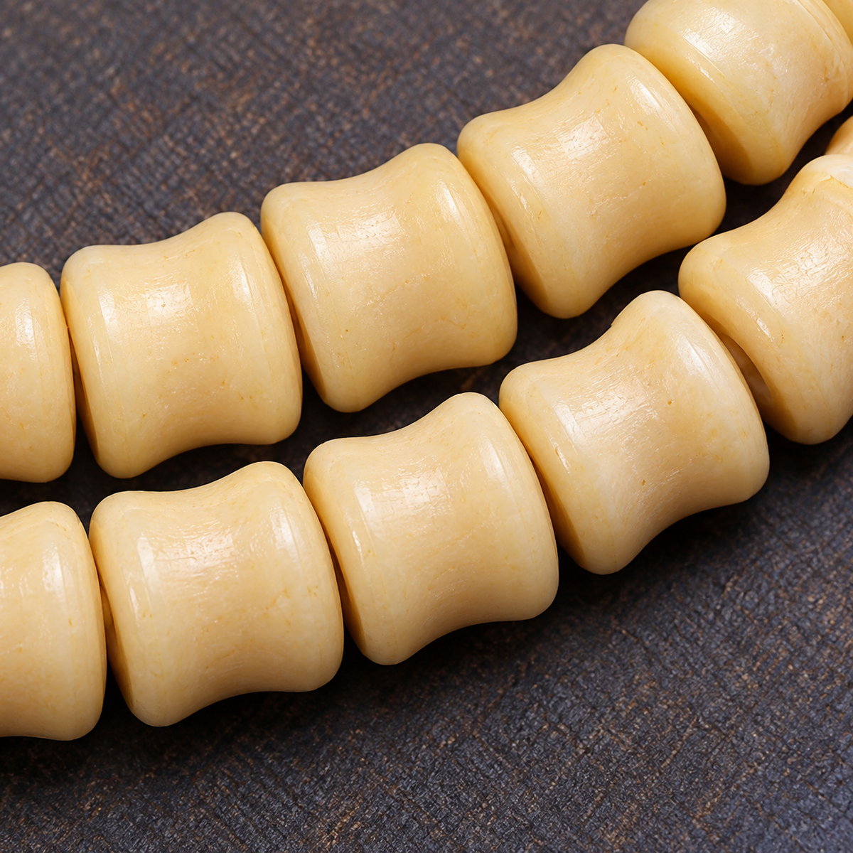EverestArtstudios Carved Bone 108-Bead Mala with Decorative Metal Charms — bead detail