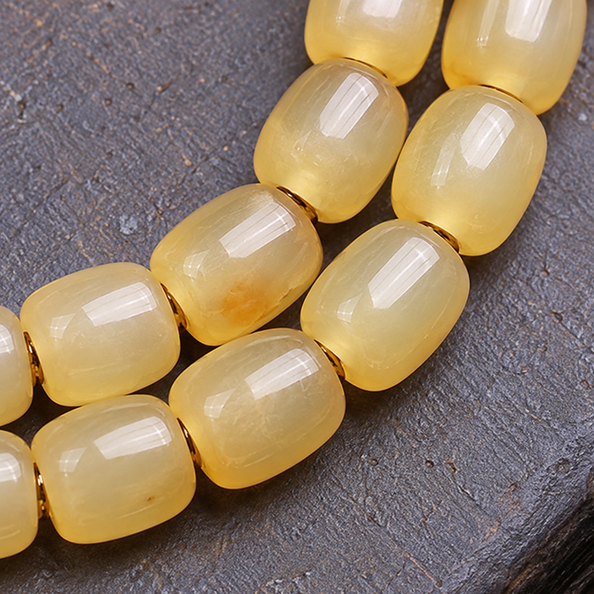 EverestArtstudios Bone 108-Bead Mala with Glass, Agate and Tassel Accents — bead detail