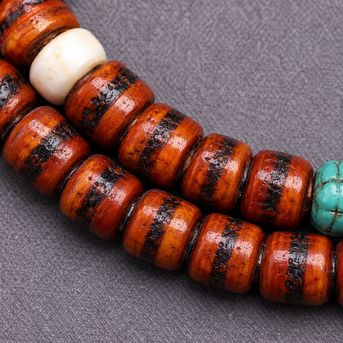 EverestArtstudios Yak Bone 108-Bead Mala with Agate and Turquoise Accents — bead detail