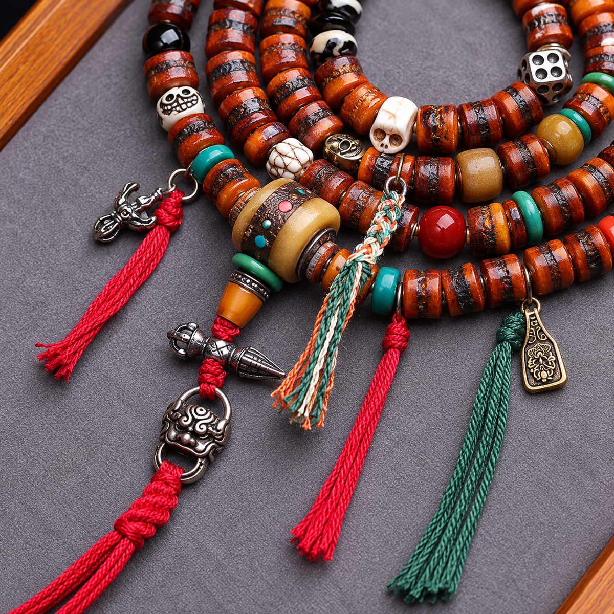 EverestArtstudios Yak Bone 108-Bead Mala with Agate and Turquoise Accents — connection detail