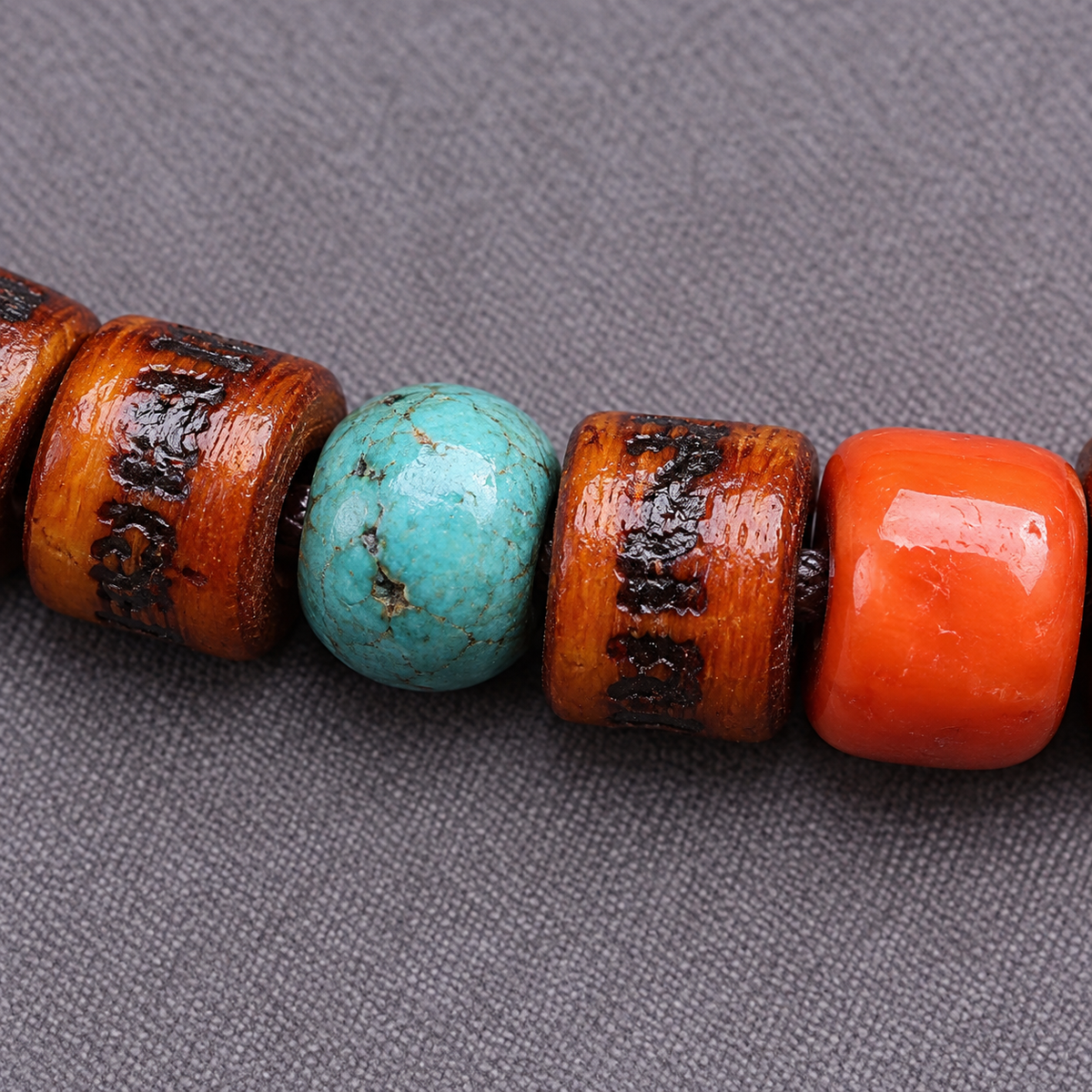 EverestArtstudios Yak Bone 108-Bead Mala with Agate and Turquoise Accents — surface detail
