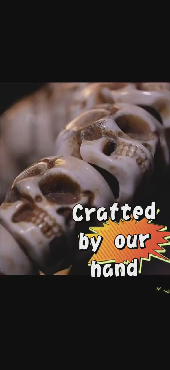 載入影片：Natural Aged Antler Skull Bead Bracelet – Hand-Carved Charnel Ground Guardian Design