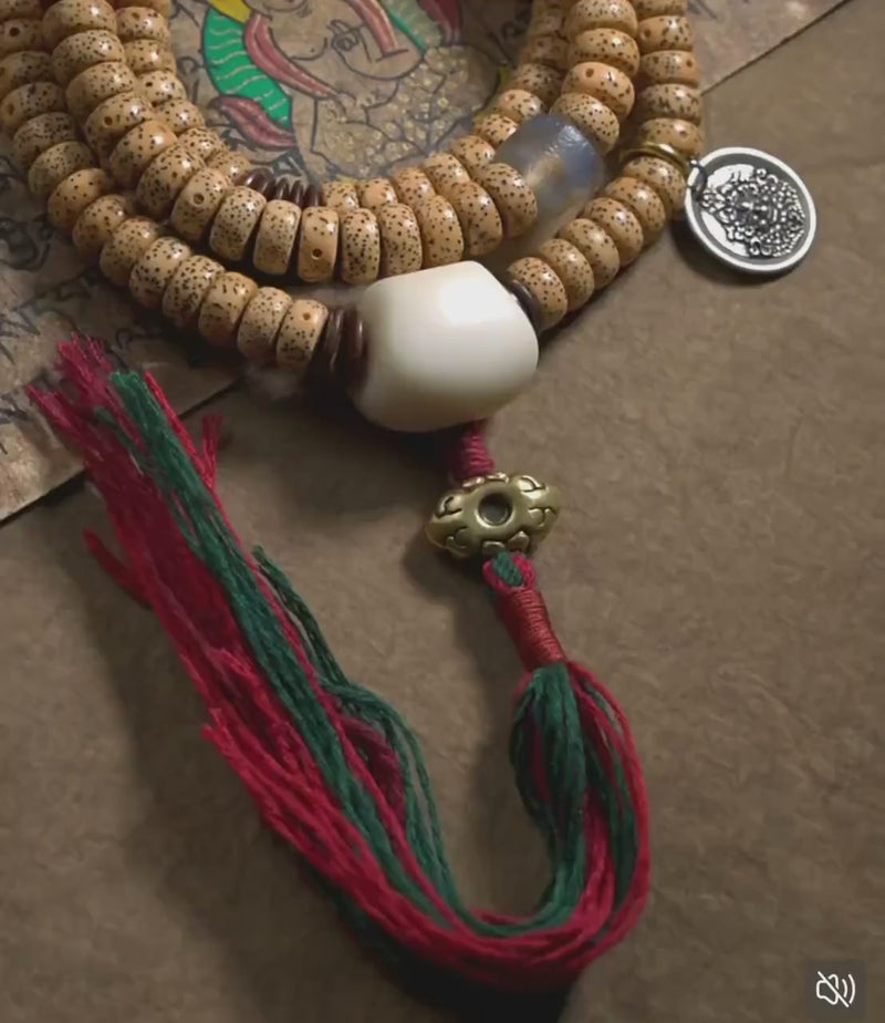 EverestArtStudios Bodhi Seed Mala Necklace – 108 Bead Tibetan Prayer Mala – Moon Bodhi Seed Rosary – Meditation Necklace