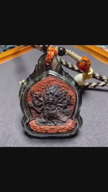 Load video: Hayagriva Tsa Tsa Pendant Necklace, Tibetan Buddhist Amulet Gau Box, Handmade Medicine Clay Thangka, Spiritual Protection Jewelry
