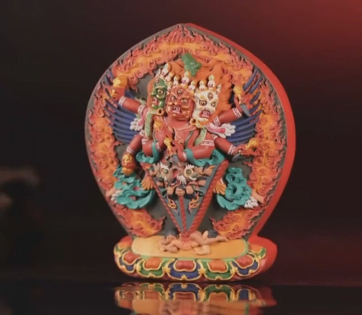 載入影片：Handcrafted Black Hayagriva Phurba 3D Tibetan Thangka | Wrathful Buddhist Shrine Ornament | Sacred Altar Decor