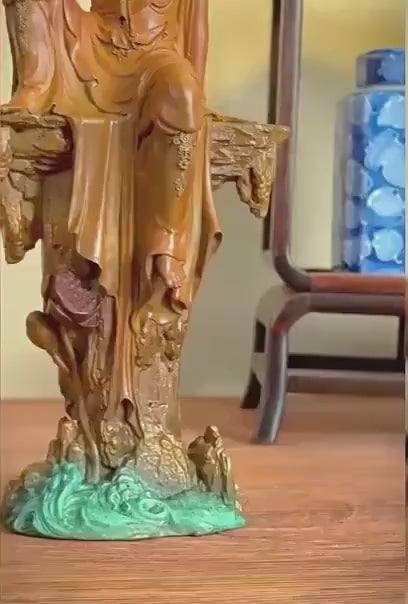 Load video: Solid Brass Guanyin Statue, Buddhist Avalokiteshvara Sculpture, Zen Home Decor, Mindfulness Meditation Altar, Feng Shui Gift, Bodhisattva