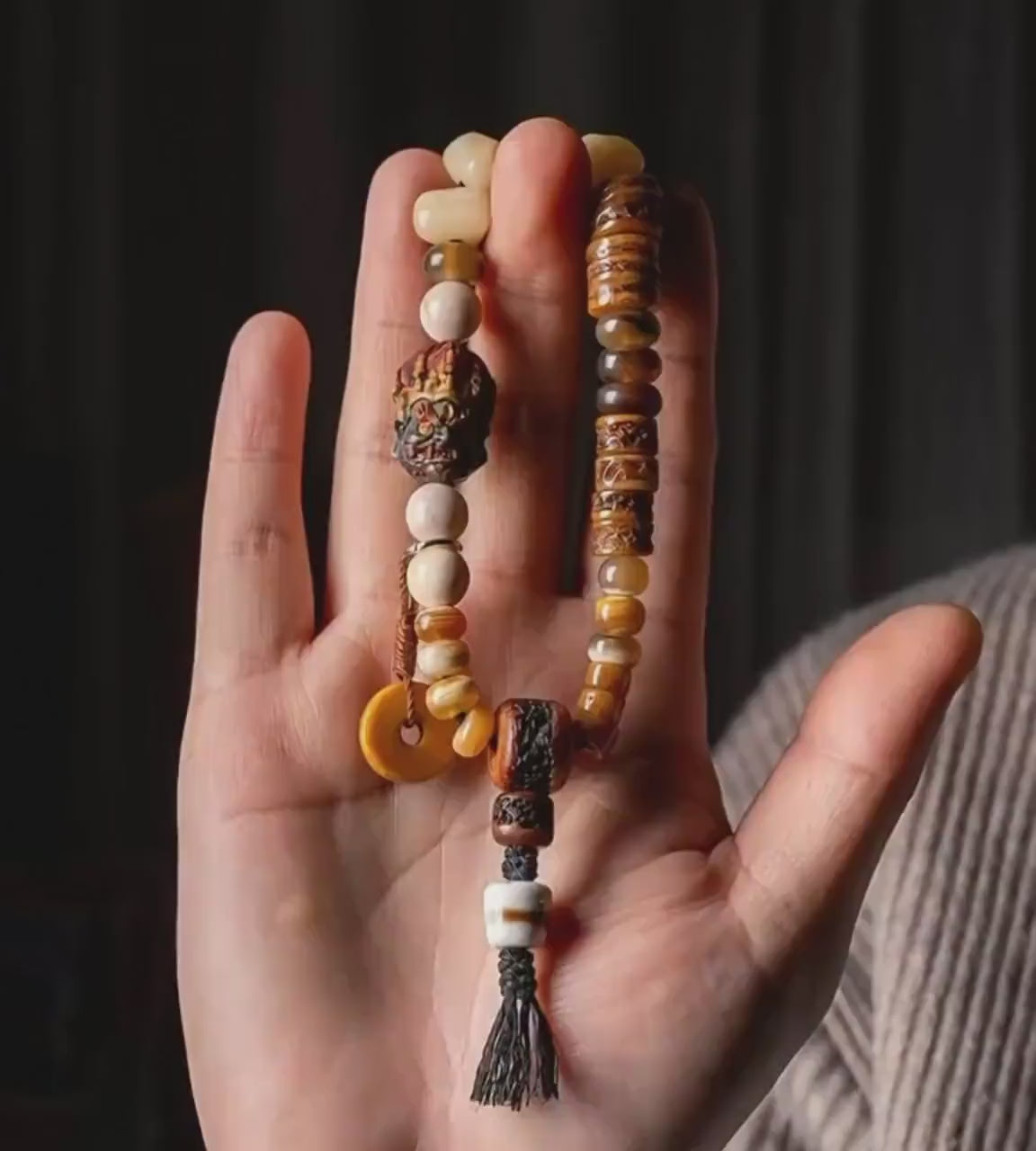 Load video: EverestArtStudiosReclaimed Yak Bracelet Tibetan Style Bone Beaded Bracelet Natural Camel Bone Jewelry Tribal Spiritual Bracelet Unisex
