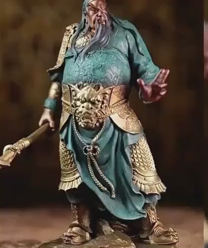 Load video: Brass Guan Yu Statue Holding Guandao, Chinese Wealth God Guan Gong Figurine, Small Feng Shui Desk Decor Business Opening Gift