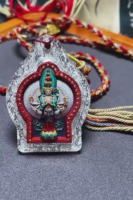 Handpainted Thousand-Hand Guanyin Tsa Tsa, Tibetan Miniature Thangka Pendant, Sacred Ash Avalokiteshvara Amulet Buddhist Necklace