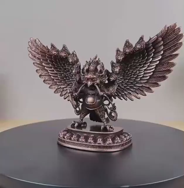 Handcrafted Copper Tibetan Garuda Statue: Protector Deity, Spiritual Decor
