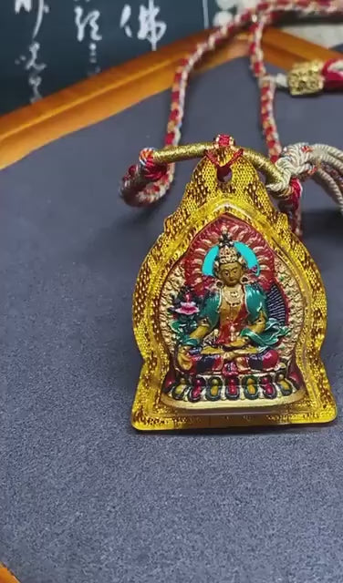Handpainted Ksitigarbha Tsa Tsa, Tibetan Bodhisattva Sacred Medicine Clay Amulet, Mineral Pigment Gau Box Pendant, Miniature Thangka Gift
