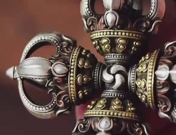 Load video: Tibetan Vajra Pendant: Sterling Silver Buddhist Amulet, Handmade Himalayan Jewelry