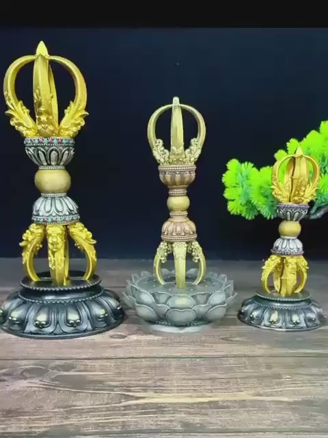載入影片：Tibetan Pure Brass 5-Prong &amp; 9-Prong Vajra Dorje Handpiece, Buddhist Ritual Artifact, Handcrafted Spiritual Protection Decor