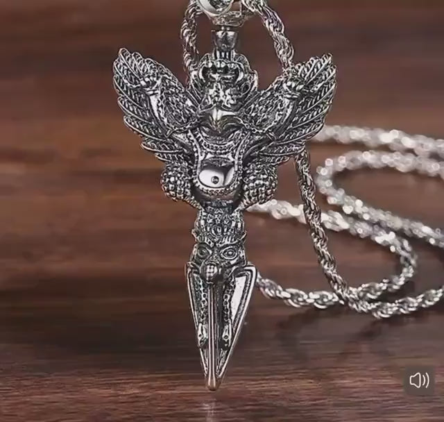 載入影片：925 Sterling Silver Garuda Vajra Pendant • Tibetan Protective Amulet Necklace • Vintage Punk Style Jewelry • Silver Dorje