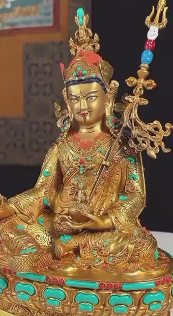 Handmade Tibetan Padmasambhava Statue – Full Gold-Plated Copper Guru Rinpoche