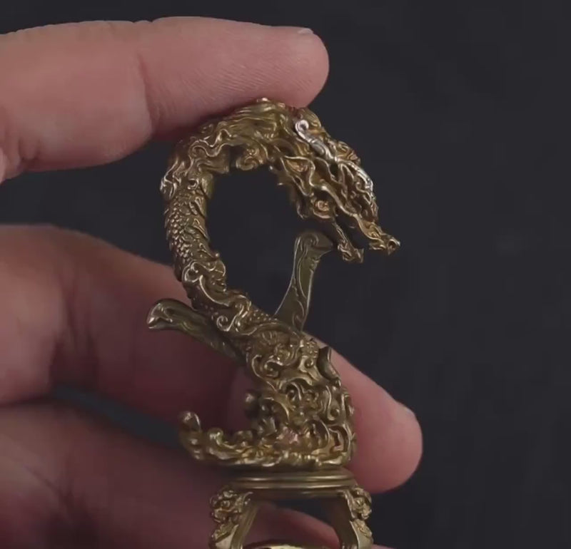 Handcrafted Tibetan Copper Dragon Keychain: Good Fortune Figurine