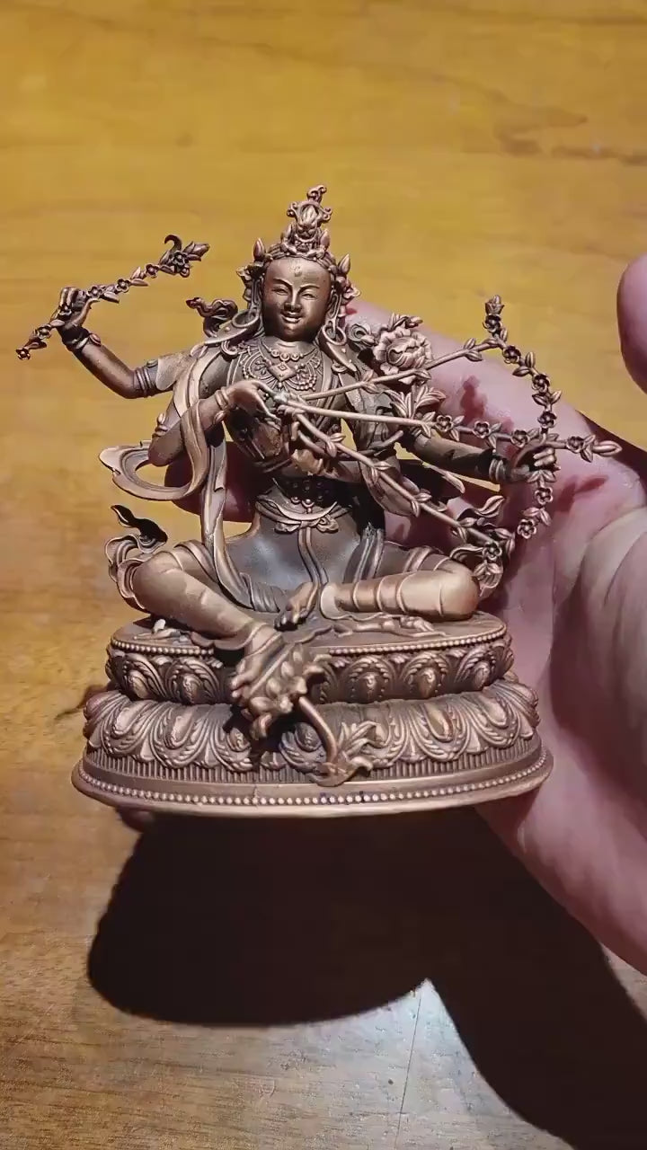 Load video: Kurukulle Red Tara Statue, Tibetan Buddhism Deity, 3 Inch 12cm Fine Copper Figurine, Altar Blessing, Handmade Buddhist Sculpture