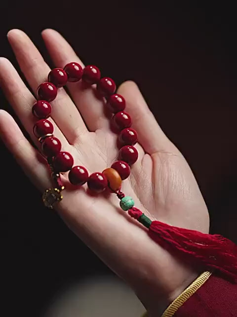 Load video: Handmade Natural Cinnabar Bracelet with Beeswax and Turquoise, Original Purple Cinnabar Beads, Bohemian Ethnic Jewelry Gift for Her