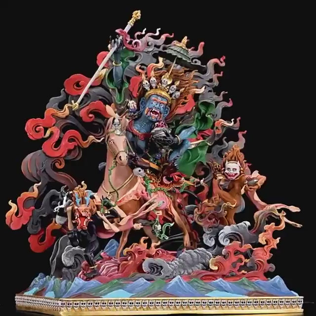 Hand-Painted Palden Lhamo Statue - 13" Copper Tibetan Buddhist Deity - Nepali Tantric Art - Sacred Protector Goddess for Altar & Home Decor