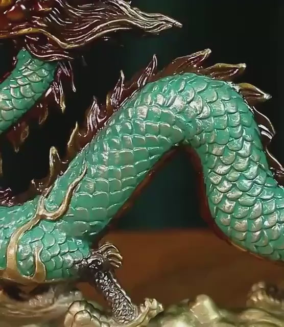 載入影片：Brass Azure Dragon Statue, Feng Shui Wealth Mascot for Office &amp; Living Room, Business Prosperity Decor Gift
